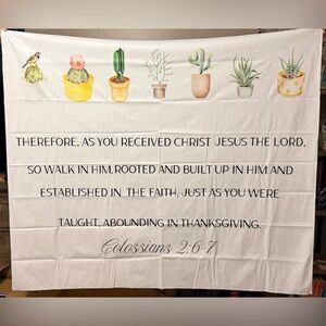 Christian Tapestry, Colossians 2:6-7 Bible Verse Wall Tapestry 50”x60”